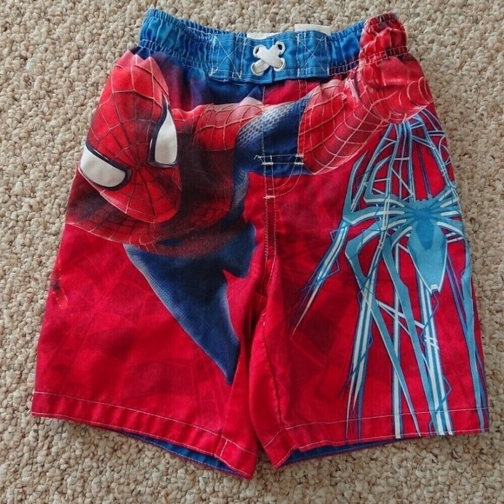 Boys Marvel Spider Swim Shorts - Blue & red size 5